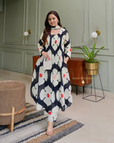 Black & White Color Floral Printed Terry Cotton Kurta Pant set